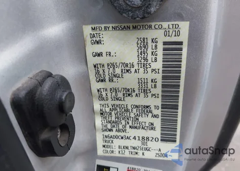 2010 Nissan Frontier King Cab Se from USA, damaged, VIN 1N6AD0CW3AC418820